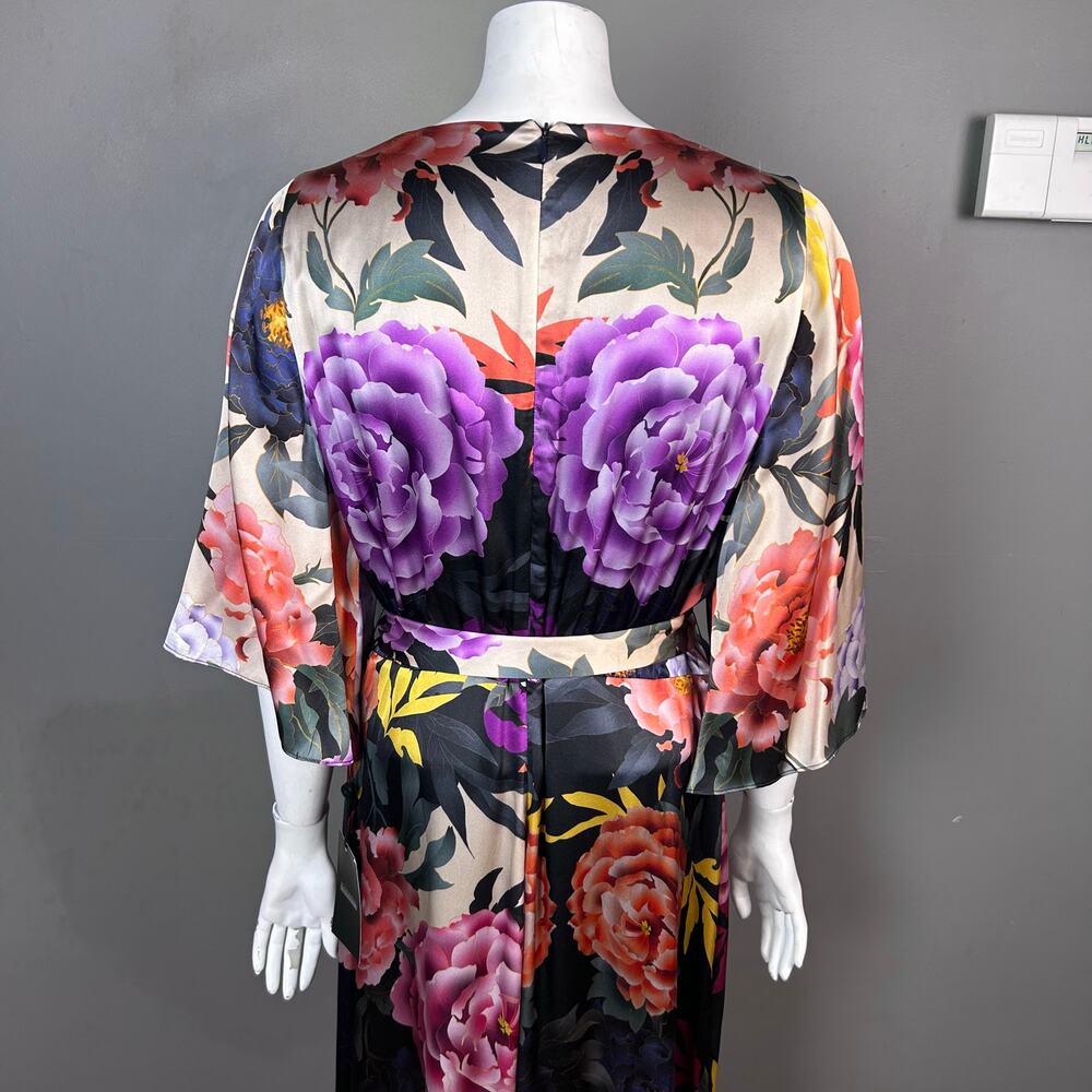 Kobi Halperin Wrap Dress XL Floral Silk-Blend Faux Kimono NWT Asian Fringe Boho - Picture 5 of 16